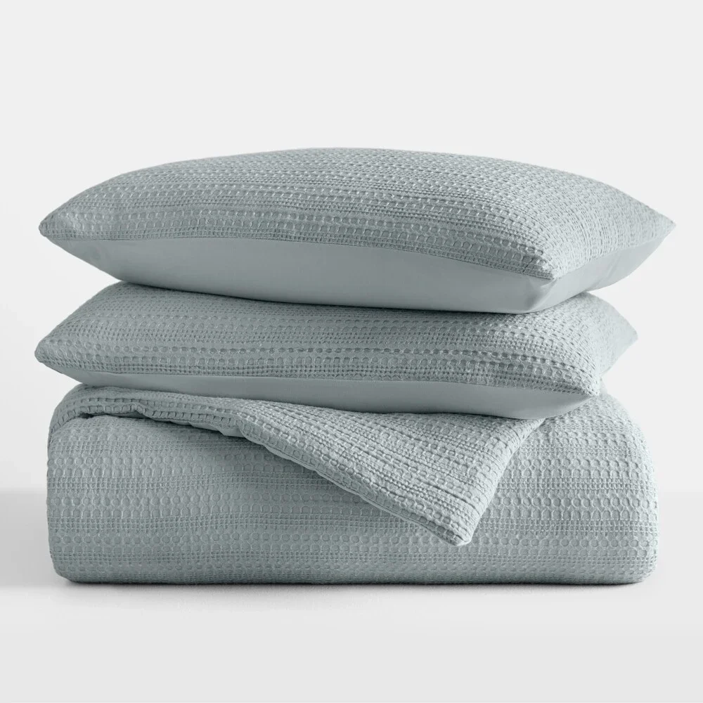 Ienjoy Home Comforter Set Full-Queen Light Blue Waffle Textured 3-Piece BED70